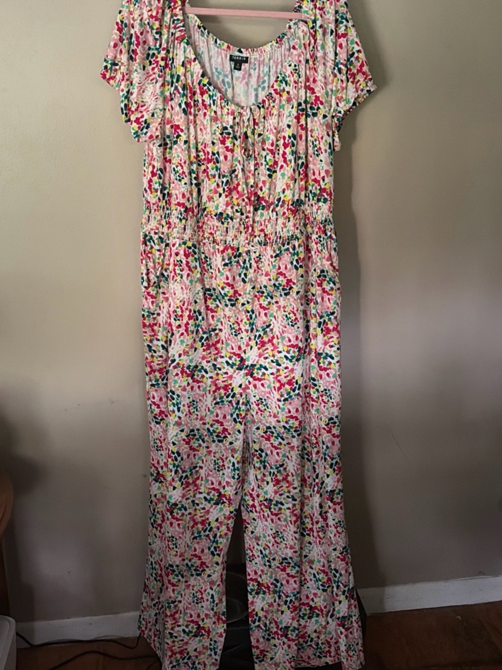 torrid Pink Multi Floral Scoop-Neck Wide-Leg Jumpsuit
